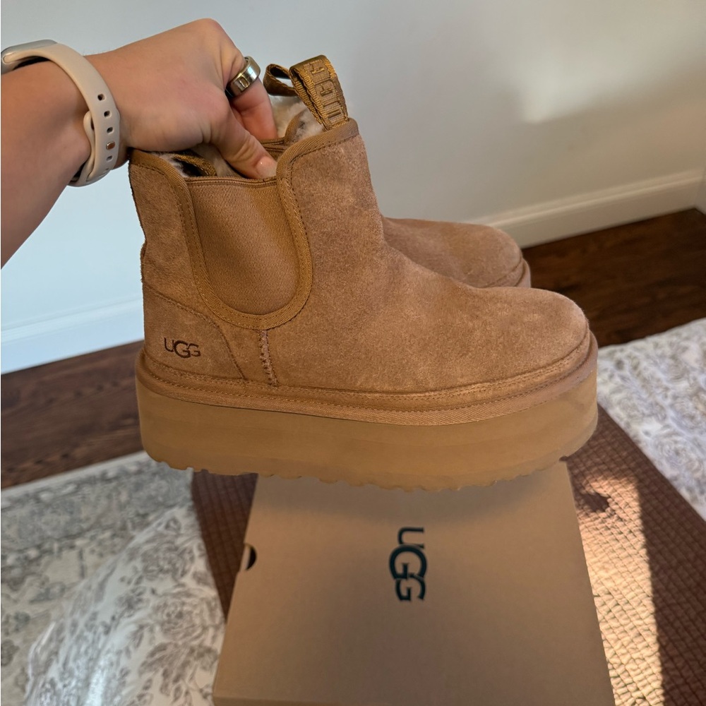 UGG Chestnut Suede Platform Boots
